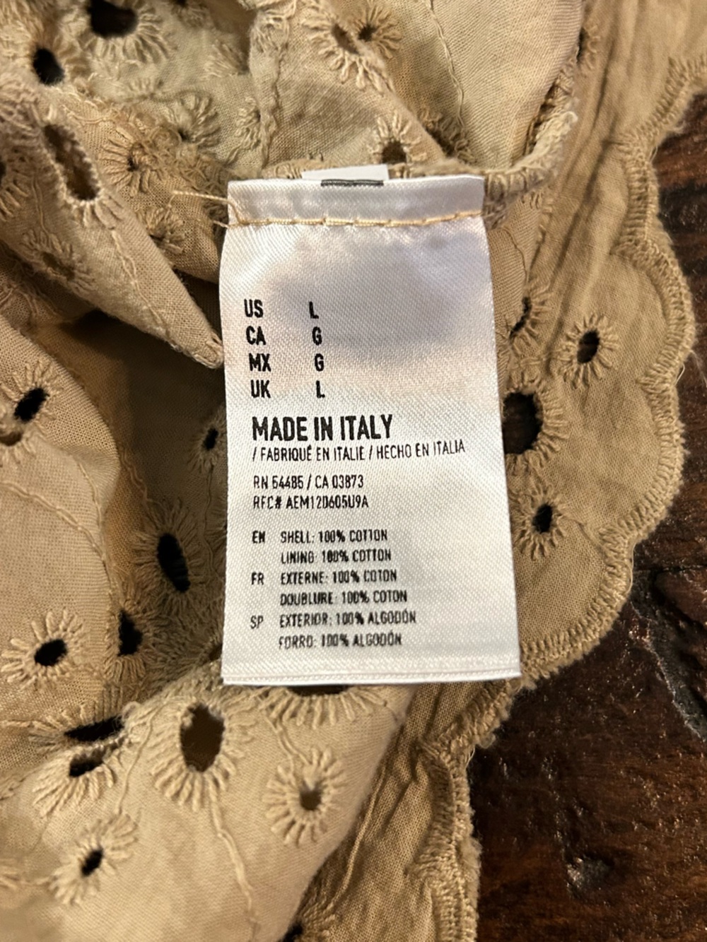 American Eagle Outfitters Cotton Light Brown Eyelet Tie-Strap Peplum Top - Picture 9 of 9